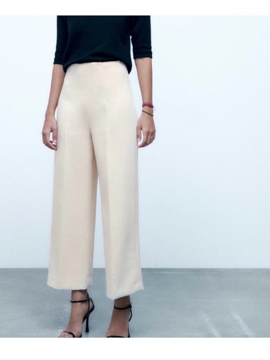 Zara Pants - ZARA Cream Wide-Leg High-Rise Pants